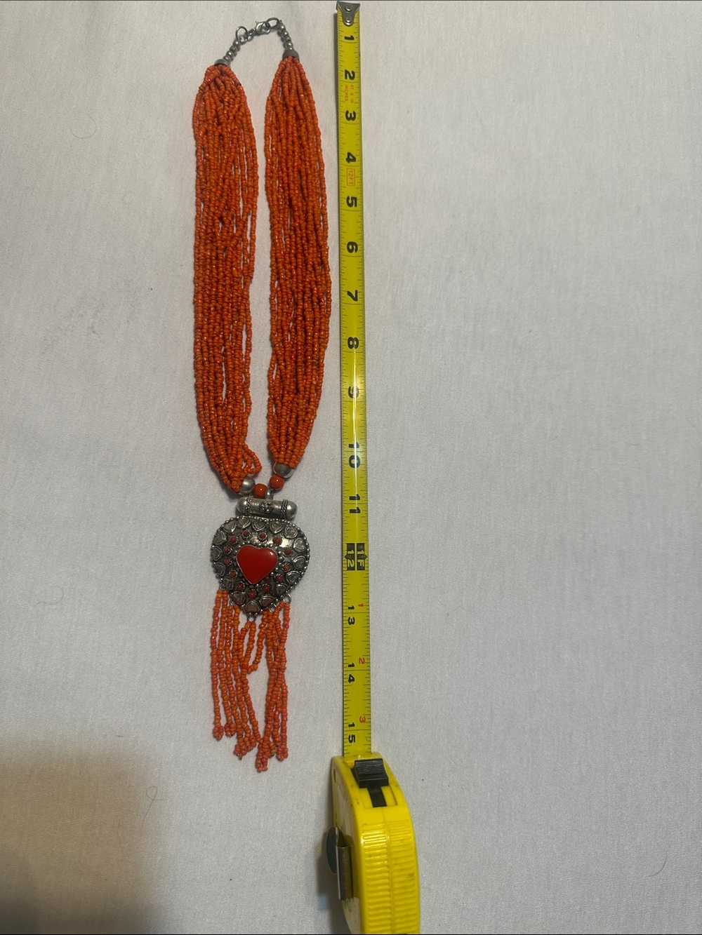 Boho Orange Beaded Heart Pendant Necklace